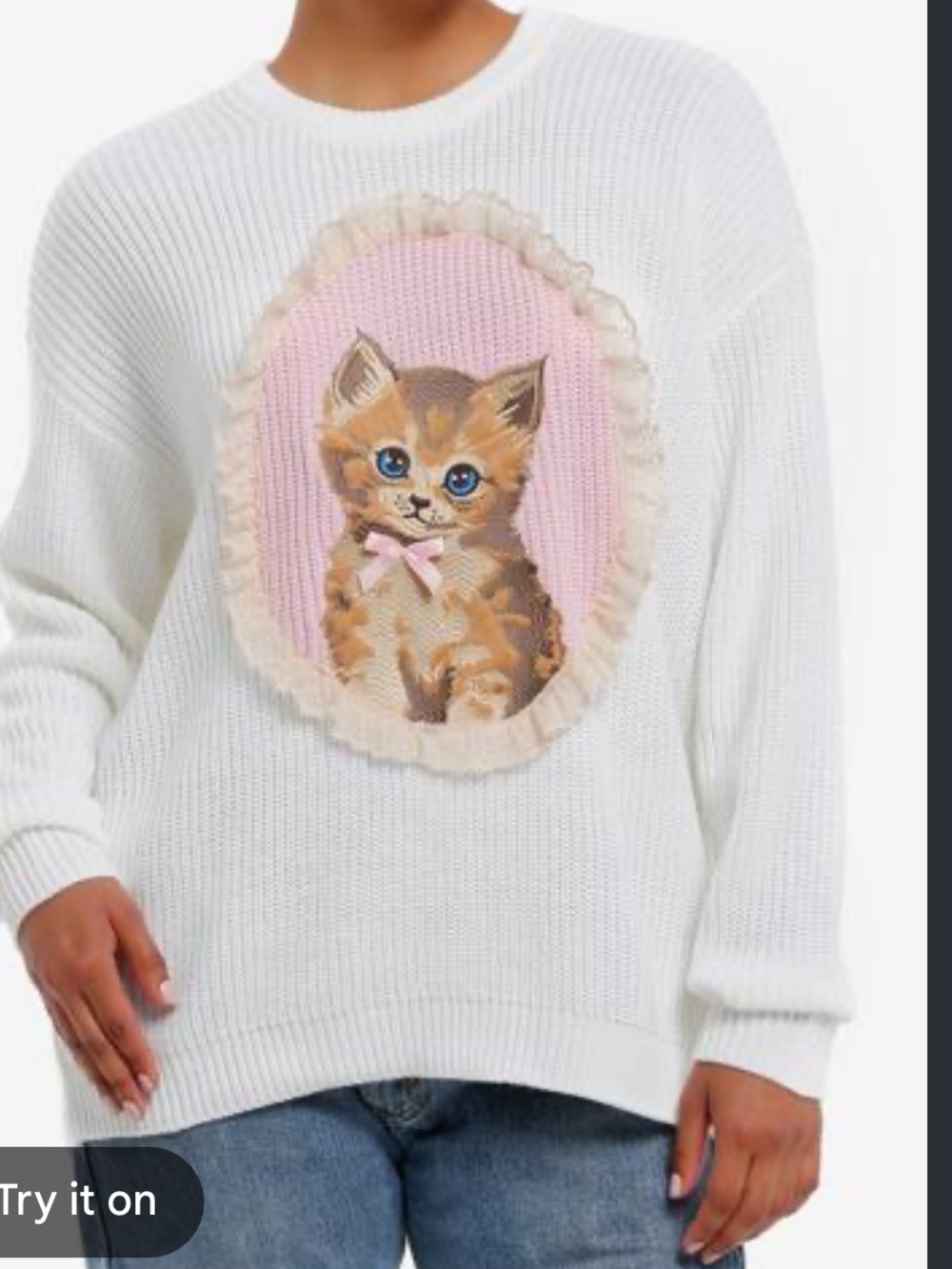Hot Topic Sweet Society Kitten Portrait Oversized Knit Sweater Plus 2X